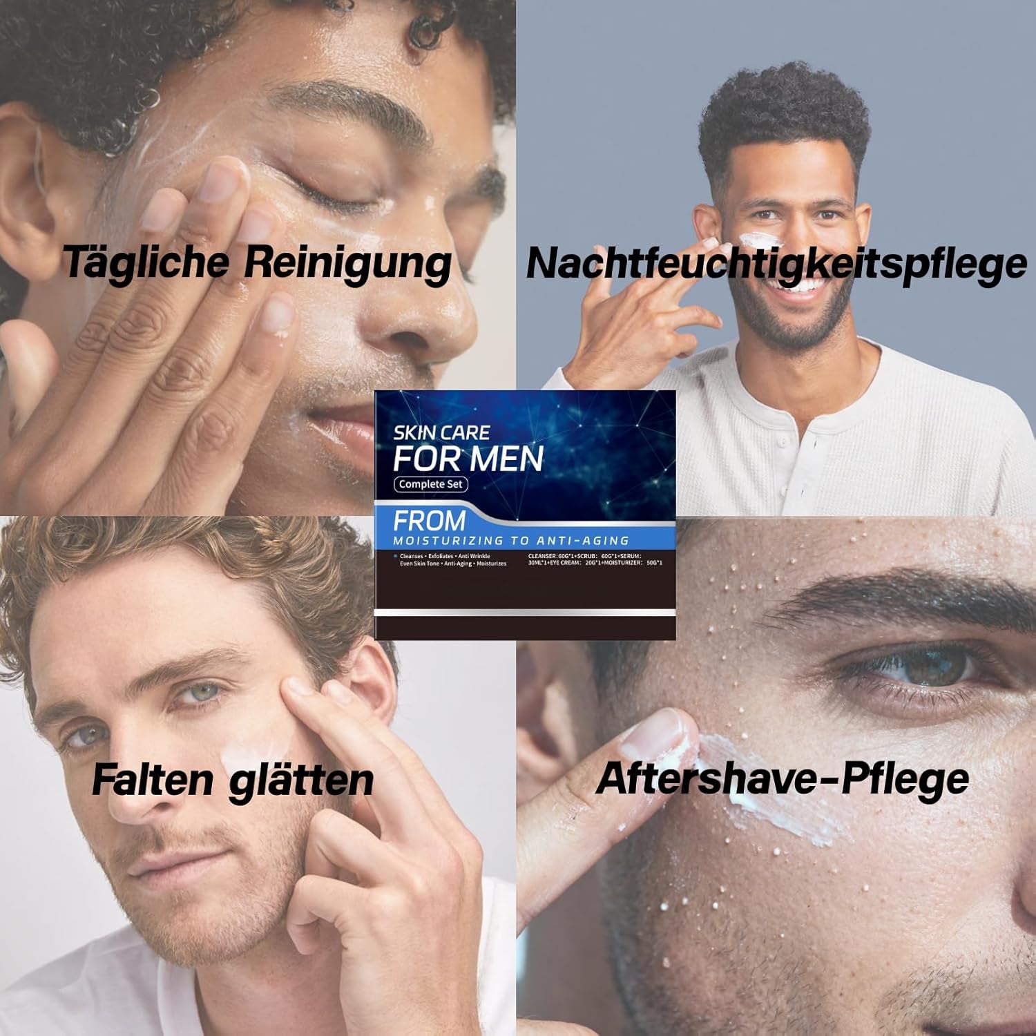 Herren Hautpflege Set, Anti-Aging Gesichtspflege Set Mit Reiniger,Peeling,Serum,Augencreme & Gesichtscreme, Straffende Geschenke Skincare Set Für Männer Weihnachtsgeschenke Herren Pflegeset (5-Teilig)