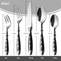 Alata Besteck Set Für 6 Personen - Rustikales Tafelbesteck Set Aus Edelstahl Mit Schwarzen Griffen - Geschmiedet Und Schwer - Serie Berlin