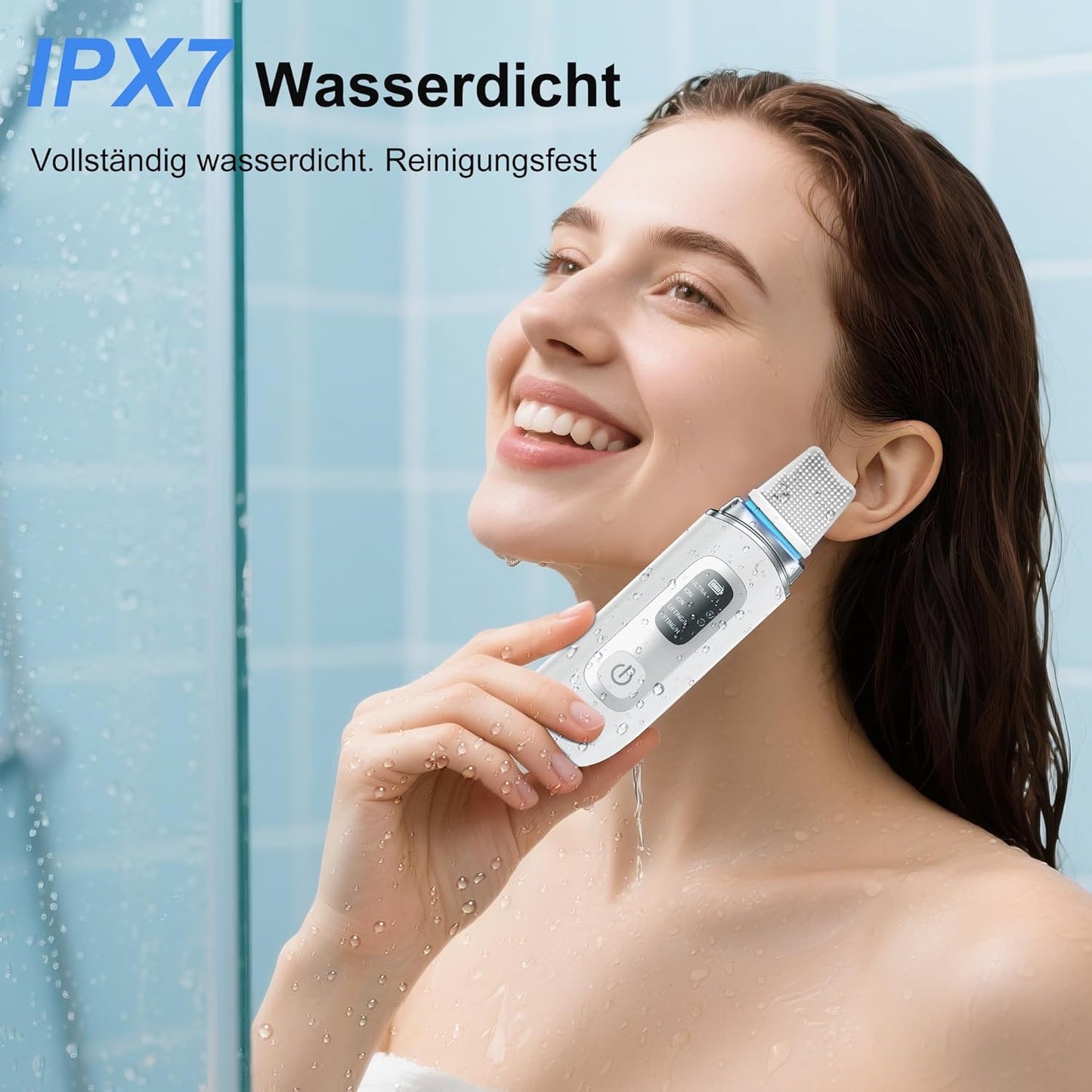 Skin Scrubber Ultraschall, Porenreiniger Gesicht Mit 4 Modi Und IPX7 Wasserdicht, Rotes Blaues Licht, Led-Anzeige Und 5-Minuten-Autoabschaltung Mitesserentferner Gesichtsreinigung Gerät