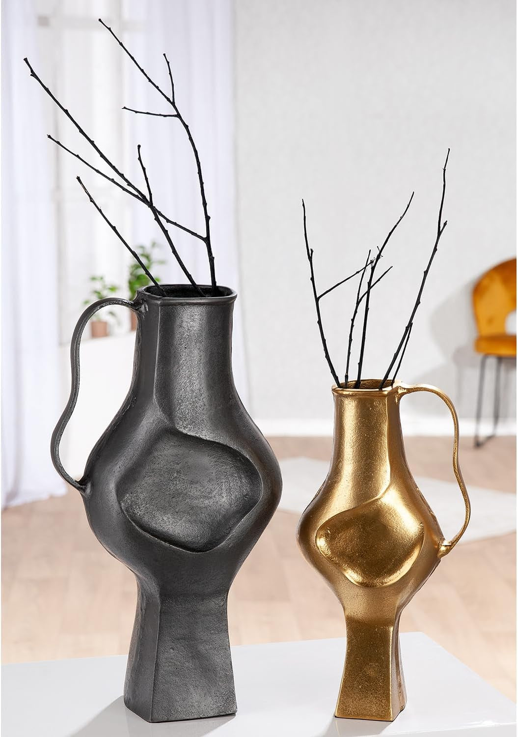 GILDE Vase Antigua Aus Aluminium - Bauchig - Schwarz - Höhe 43Cm X Breite 24Cm - Wasserdichte Blumenvase