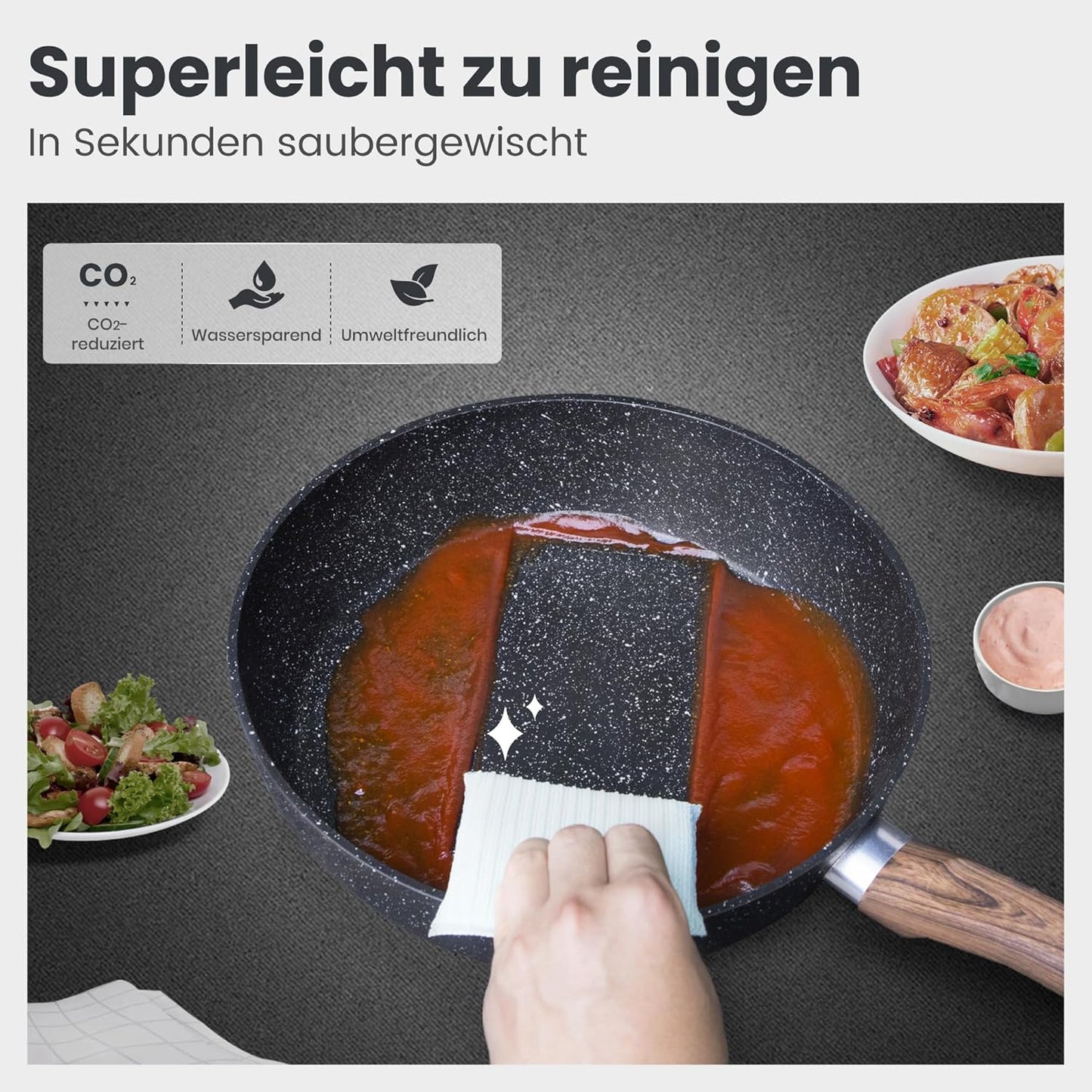 Dishdelight Induktions Töpfe Set Topf Und Pfannenset 12-Teiliges Granit Antihaft Topfset Induktion Kochtopf Set Pfanne Mit Deckel Bratpfannen Beschichteter