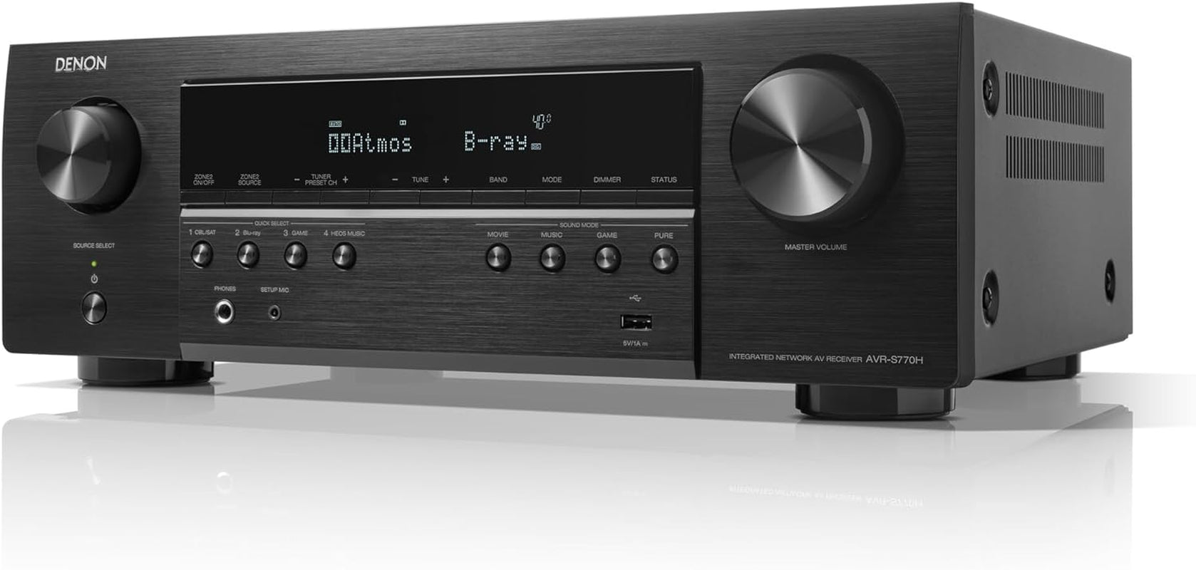 Denon AVR-S770H 7.2-Kanal Av-Receiver, Dolby Atmos, DTS:X, 6 HDMI Eingänge Und 1 Ausgang, 8K HDMI, HEOS Built-In, Bluetooth, WLAN, Airplay 2, Alexa Kompatibel - Schwarz