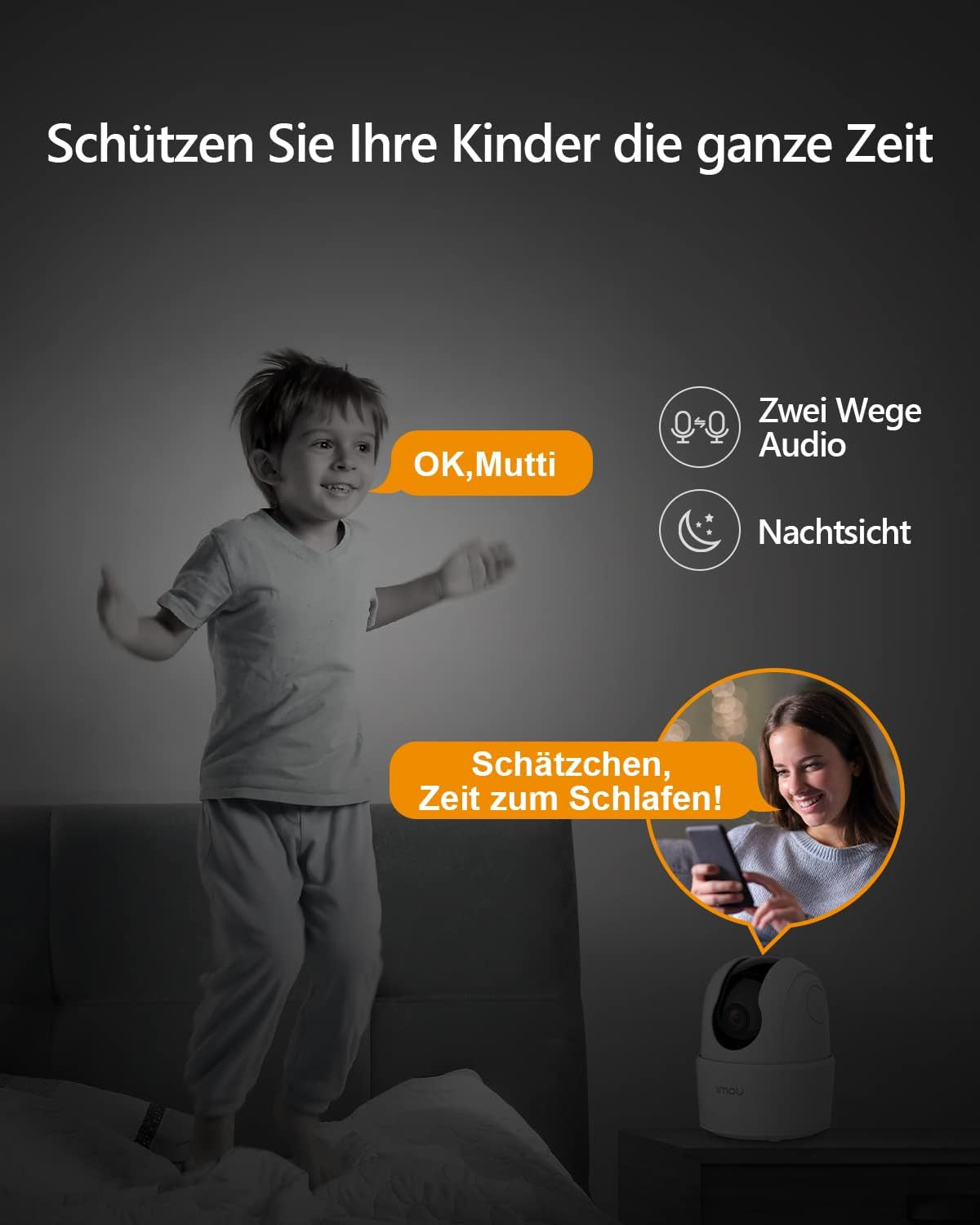 Imou 2K Überwachungskamera Innen WLAN Kamera Überwachung Innen 360° Für Hausstier Babyphone Mit Ki-Personenerkennung, Automatische Verfolgung, Nachtsicht, Zwei-Wege-Audio,Sirene,Funktioniert Mit Alexa