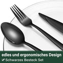 36 Teiliges Edelstahl Besteckset Mit Steakmesser Schwarz, Besteck Set 6 Personen, Elegantes Essbesteck Set Mit Messer Gabel Löffel, Tafelbesteck Für Haus/Party/Restaurant, Spülmaschinenfest
