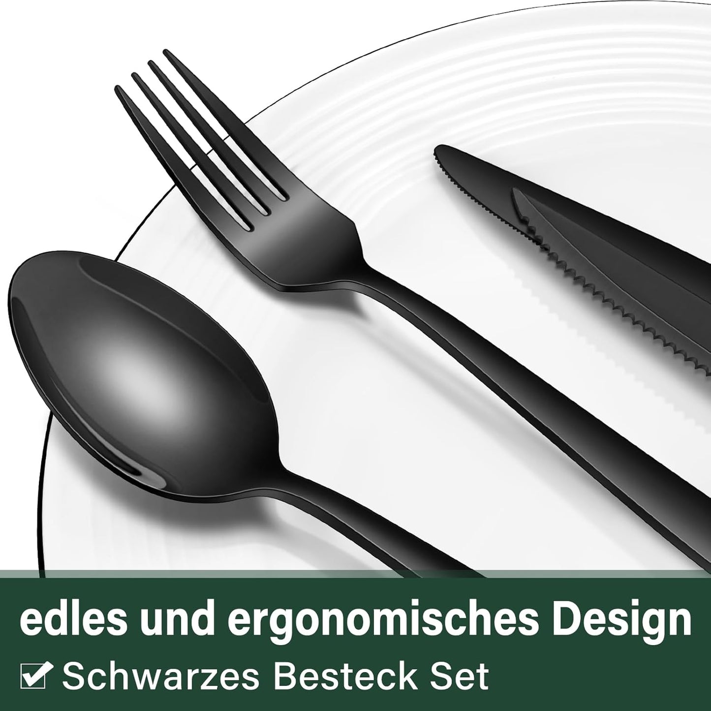 36 Teiliges Edelstahl Besteckset Mit Steakmesser Schwarz, Besteck Set 6 Personen, Elegantes Essbesteck Set Mit Messer Gabel Löffel, Tafelbesteck Für Haus/Party/Restaurant, Spülmaschinenfest
