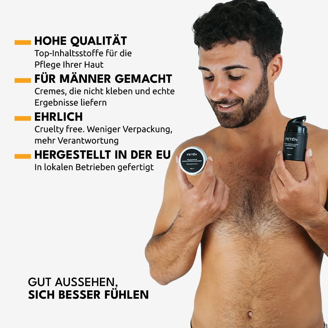 FETEN Anti-Unvollkommenheitsset Für Herren, Gesichtspeeling + Feuchtigkeitscreme, Anti-Falten-Matteffekt, Gesichtsbehandlung Für Männer, Geschenkset