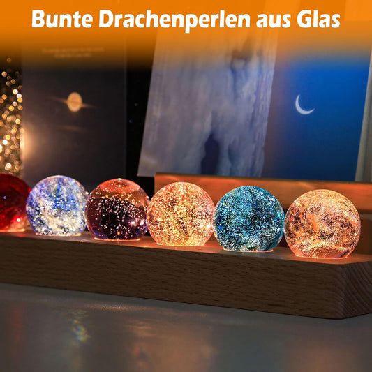 LED 7 Stück 40Mm Tischlampe Kristallkugel, 3D Nachttischlampe Kristall Mit Holzsockel Und Geschenkbox Geschenk Für Kinder Freunde Familie, Schneekugel Glas Nachtlicht Für Schlafzimmer Wohnzimme