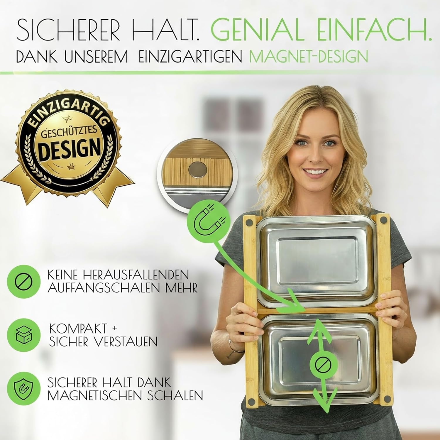 Schneidebrett XL Mit Magnetischen Auffangschalen - Hochwertiger Fsc®-Zertifizierter Bambus - Schneidebrett Mit Auffangschale - Schneidebrett Holz - Holzbrett Küche - Praktische Küchenhilfe