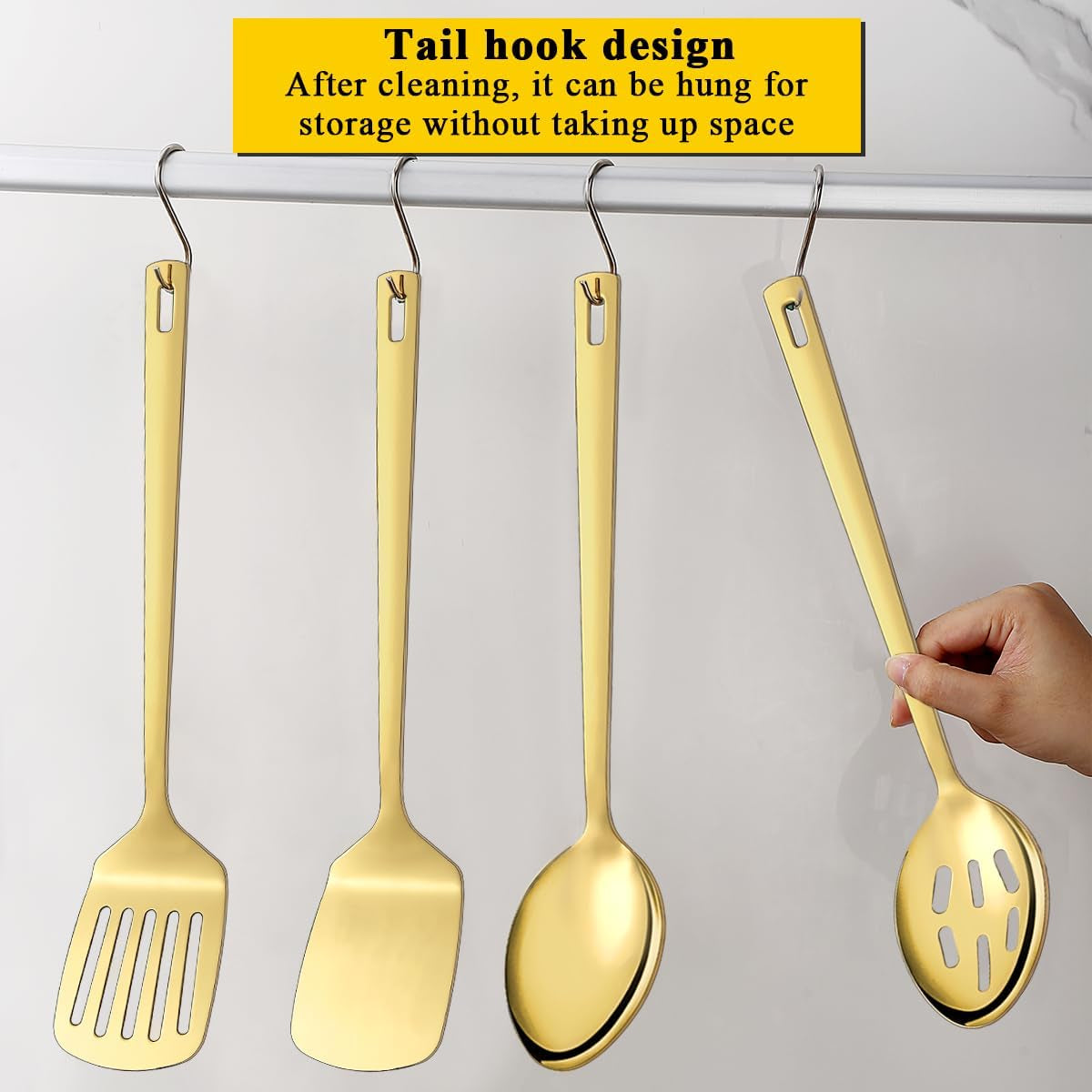 Homquen Gold Küchenutensilien Set 4Pcs, Titan Gold Beschichtung Edelstahl Kochutensilien Set, Küchenwerkzeuge Spatel Set, Kochlöffel, Home Essentials Küchengeräte Zubehör