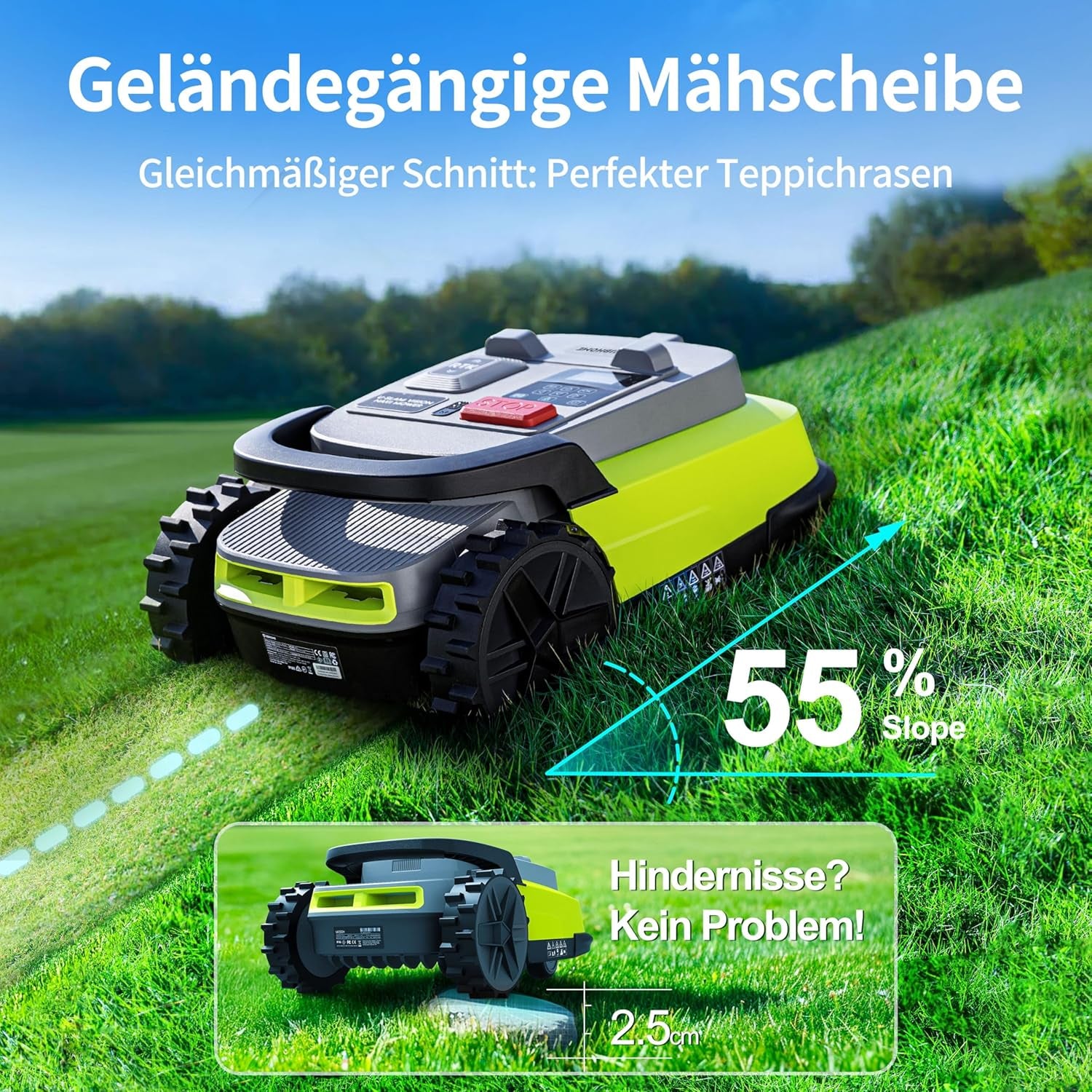 M10 Rasenmäher Roboter, Mähroboter Ohne Begrenzungskabel Für Rasenflächen Bis 1000M², Vision+Rtk Fusion-Mapping ,Smart-Navigation, Hindernisvermeidung, App-Steuerung