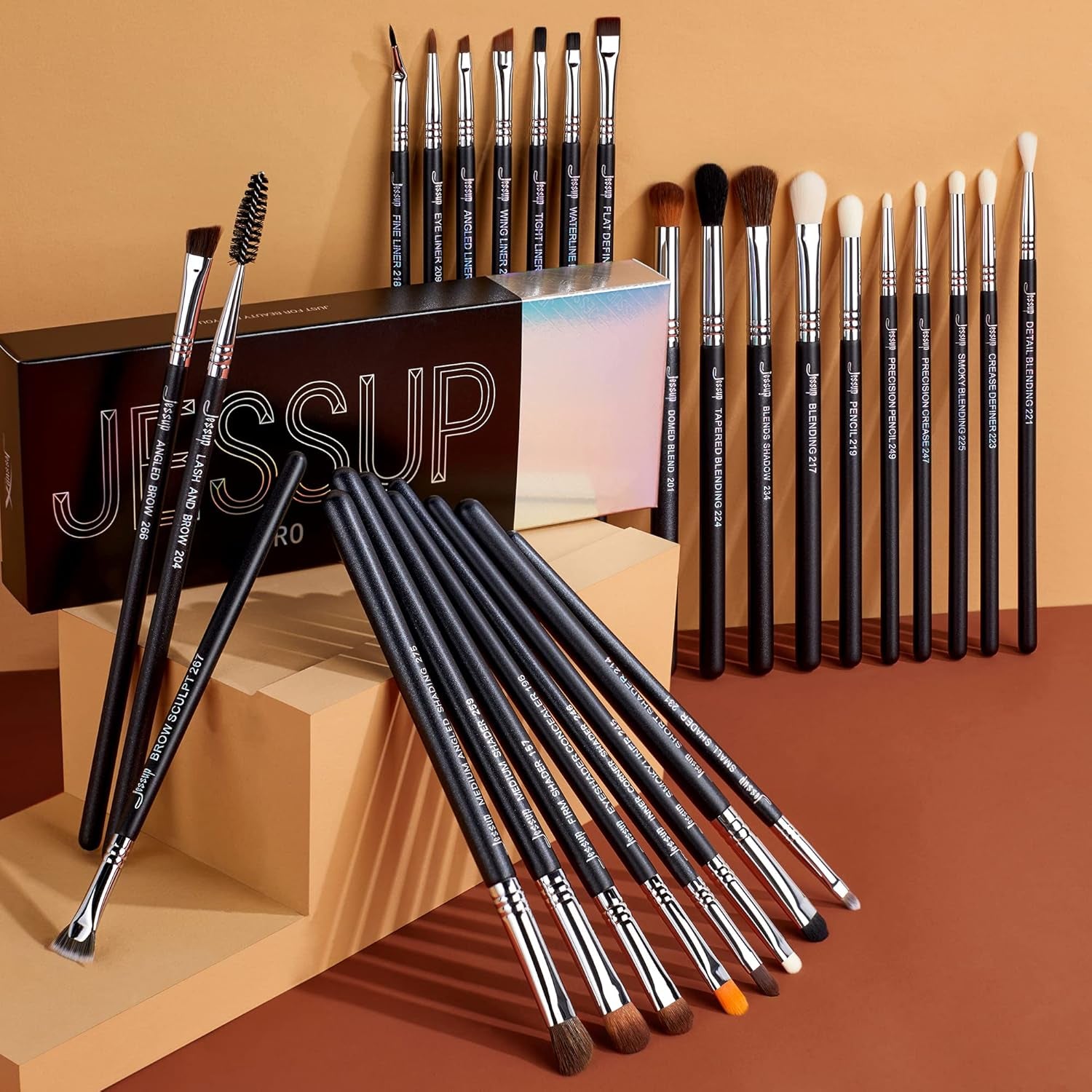 Jessup Pinselset Makeup Pinsel Lidschattenpinsel Set 28 Stk Augenpinsel Set Professionelles Augen Make up Pinsel Set Augenpinselset Lidschattenpinselset Eyeshadow Eye Brush Set Schwarz Silber T341