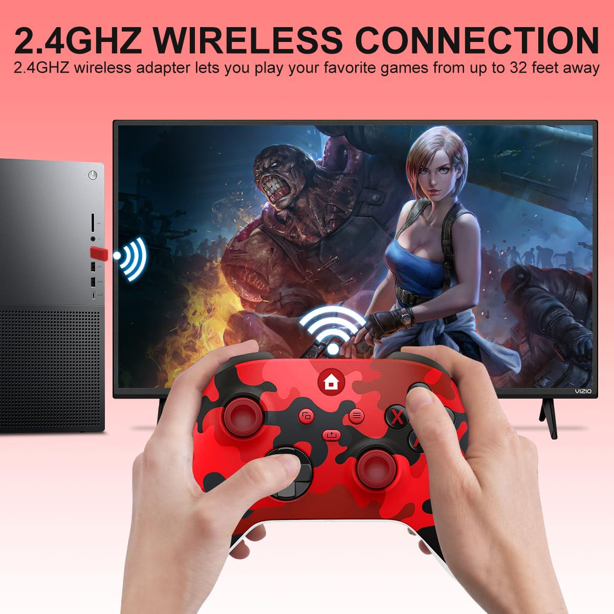 Xbox Controller Wireless Für Xbox One, Xbox Series X/S, Xbox One X/S,Controller Mit 3.5Mm Kopfhörerbuchse,Mit 2.4Ghz Wireless Adapter,Camo Rot