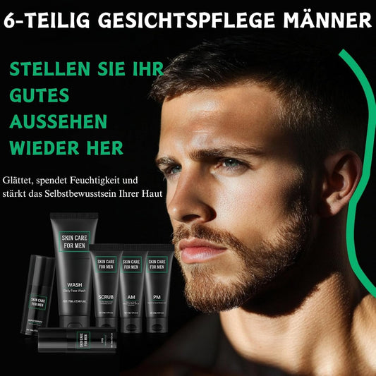 6-Teilig Gesichtspflege Männer, Pflegeset Männer Mit Reiniger, Peeling, Gesichtsserum, Augencreme, Nachtcreme&Tagescreme, Skincare Set Herren Geschenkset Männer Für Tägliche Hautpflege&Feuchtigkeit