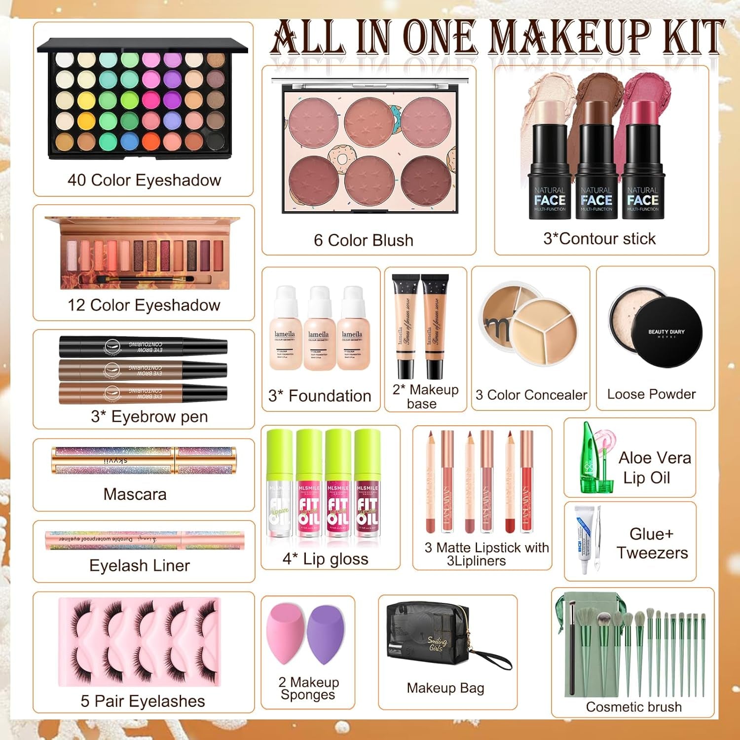 Full Make-Up Set Für Frauen - 48-Teiliges Kit Mit 52 Color Lidschattenpalette, Eyebrow Pen, Lippenstift Für Den Perfekten Face Look - Unterwegs