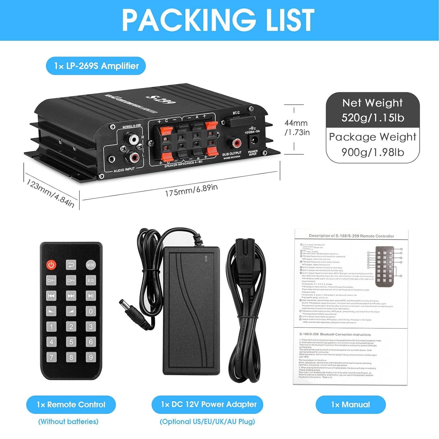 Hifi 4.0-Kanal Verstärker Bluetooth Digital Leistungsverstärker Für Heim/Auto Bass Audioverstärker Amplifier