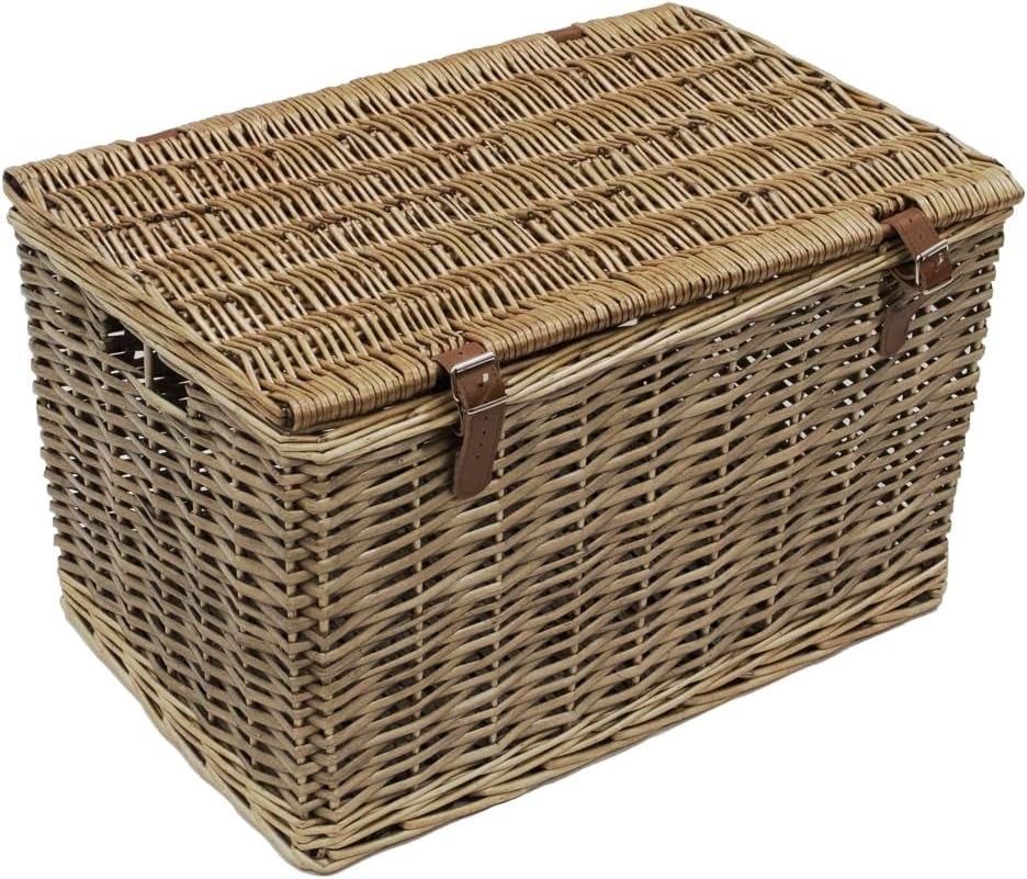 Handgefertigter Weidenkorb Mit Kunstlederriemen, Groß, Braun