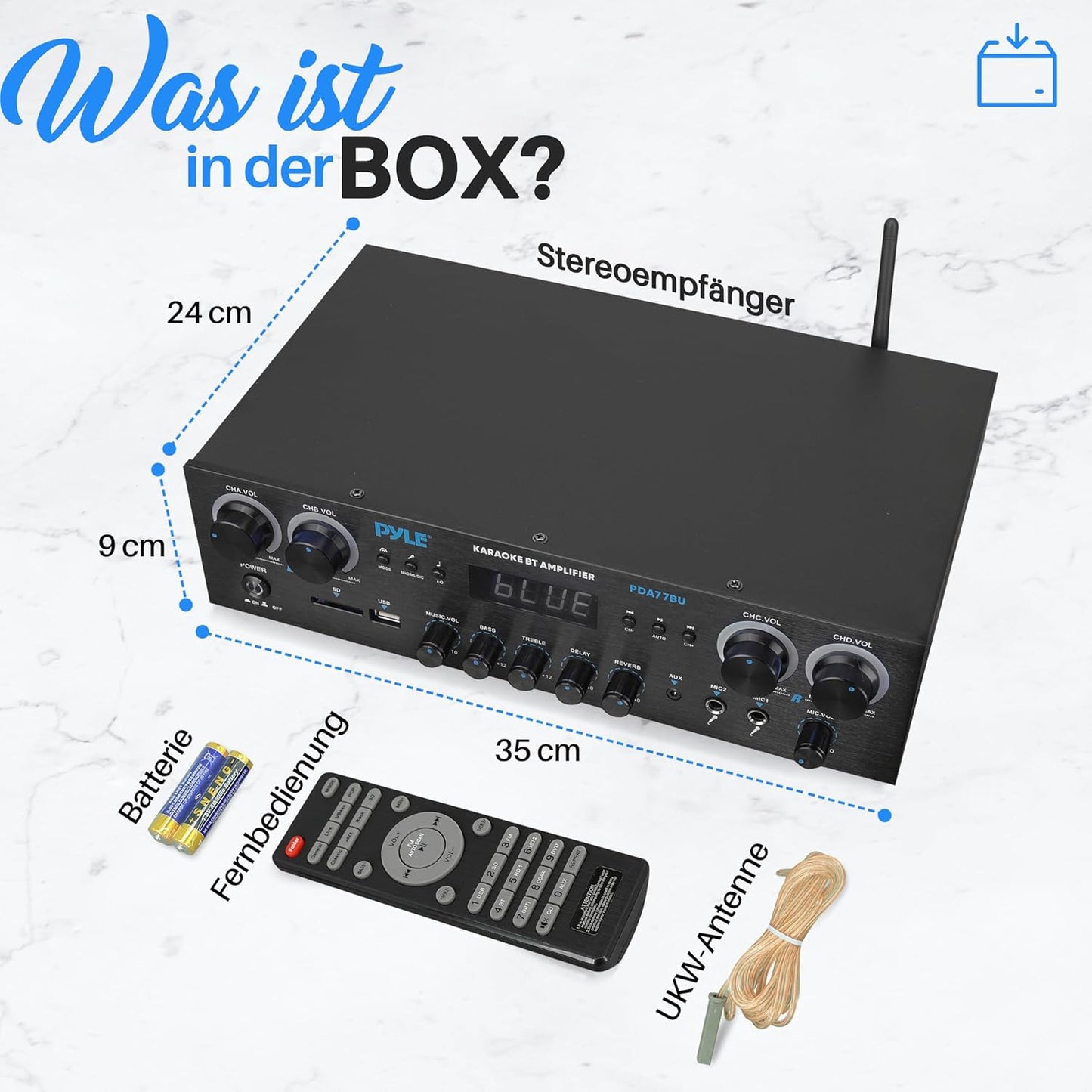 Pyle Amplifier, 800W Bluetooth Verstärker – 4-Kanal Mini Amp Mit MP3, USB, AUX, SD, Mikrofon, FM, RCA, Reverb/Delay – Stereo Für Heimkino, Studio & Theater
