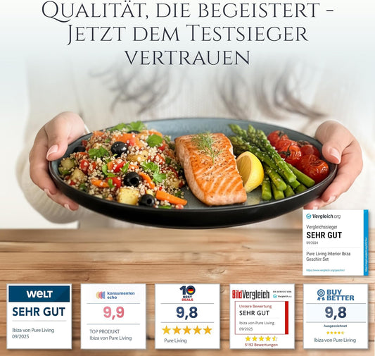 Steingut Geschirrset 6 Personen Ibiza 24 Tlg. TESTSIEGER, Traumhaftes Mediterranes Steingut Geschirr Set, Schüssel- Und Teller Set, Tafelservice 6 Personen, Geschirrsets Pure Living in Petrol