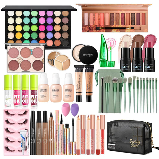 Full Make-Up Set Für Frauen - 48-Teiliges Kit Mit 52 Color Lidschattenpalette, Eyebrow Pen, Lippenstift Für Den Perfekten Face Look - Unterwegs