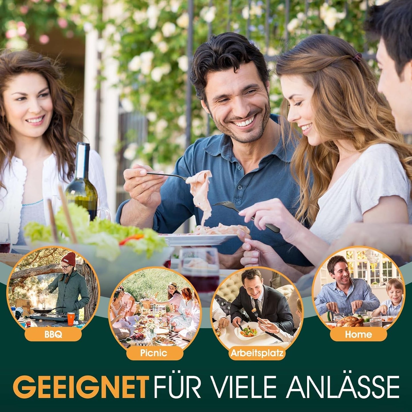 TAN REN Besteck Set Schwarz 4 Personen, 24-Teiliges Edelstahl Besteckset Mit Steakmesser, Elegantes Essbesteck Mit Messer Gabel Löffel, Tafelbesteck Für Küche/Restaurant