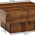 Finebuy Couchtisch 57,5X57,5X30 Cm Sheesham Massivholz Sofatisch Quadratisch, Design Wohnzimmertisch Kaffeetisch Massiv, Kleiner Tisch Wohnzimmer Modern Braun