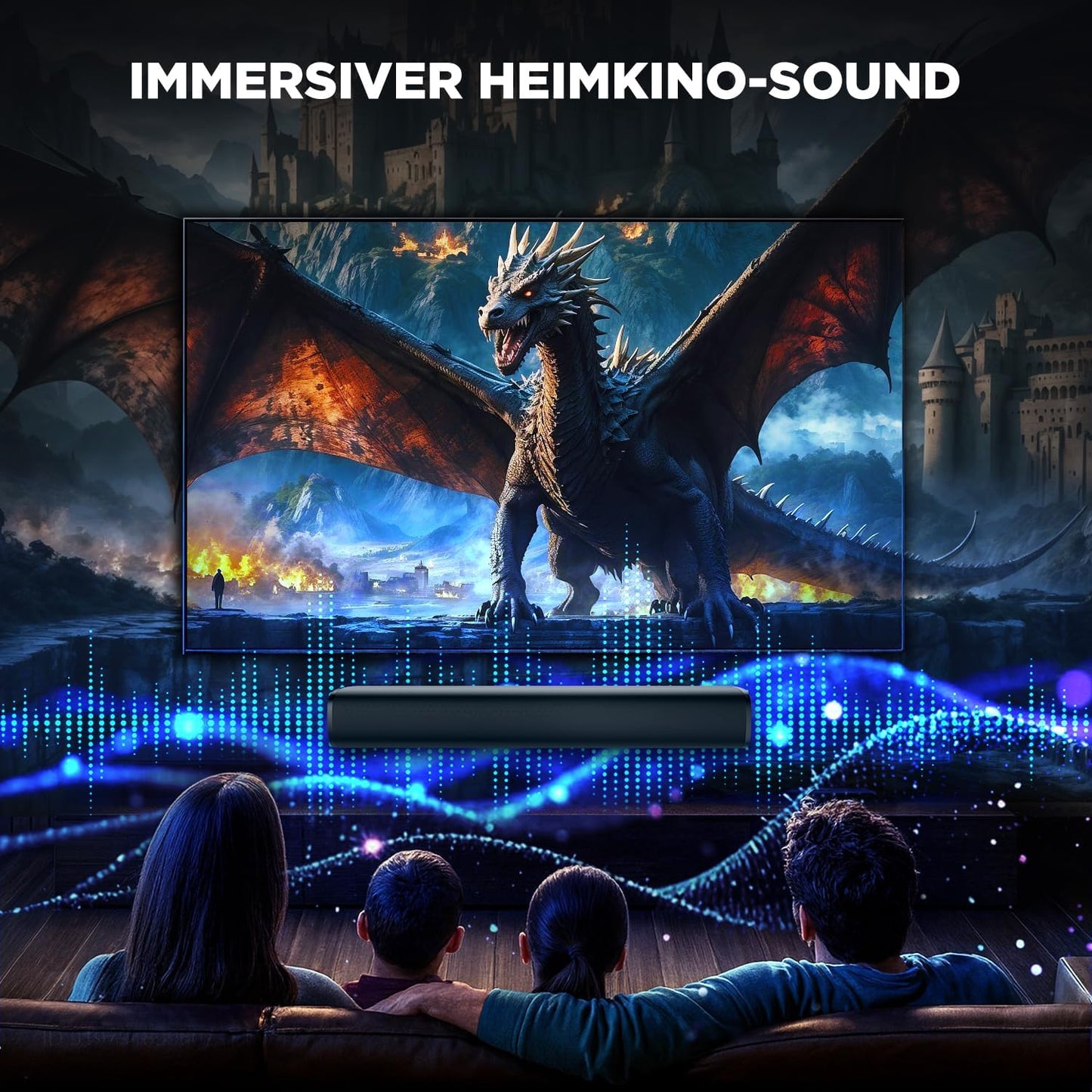 Soundbar for TV, 56W Speakers with Bluetooth 5.3/Arc/Optical/Aux Inputs – Wall Mountable Home Theater Surround Sound System Small Sound Bar for Pc/Gaming/Projectors with 3 EQ Modes (Black) 1Pcs