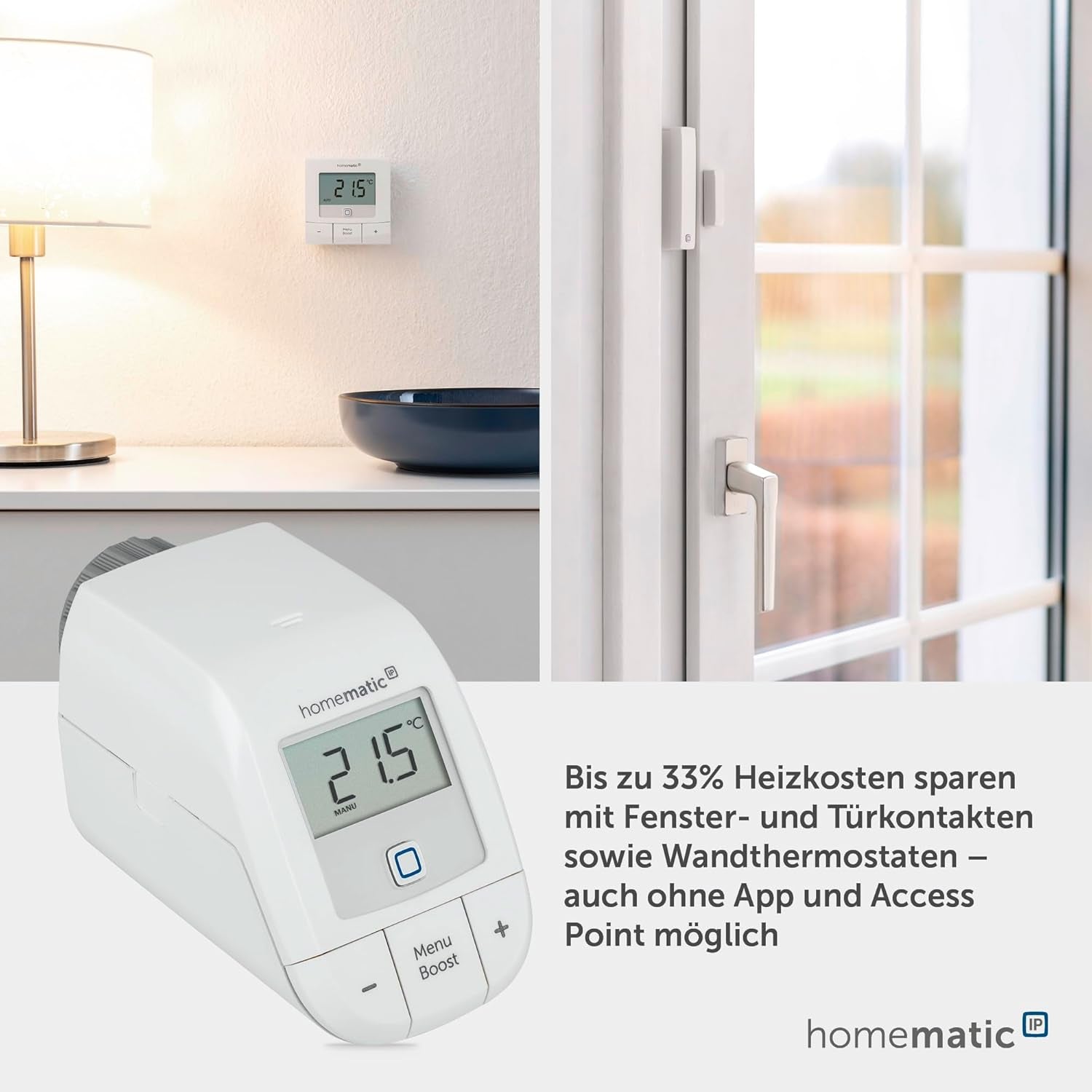 Homematic IP Smart Home Heizkörperthermostat – Basic, Digitaler Thermostat Heizung, Steuerung per App, Alexa, Google Assistant, Einfache Installation, Energie Sparen, 153412A3