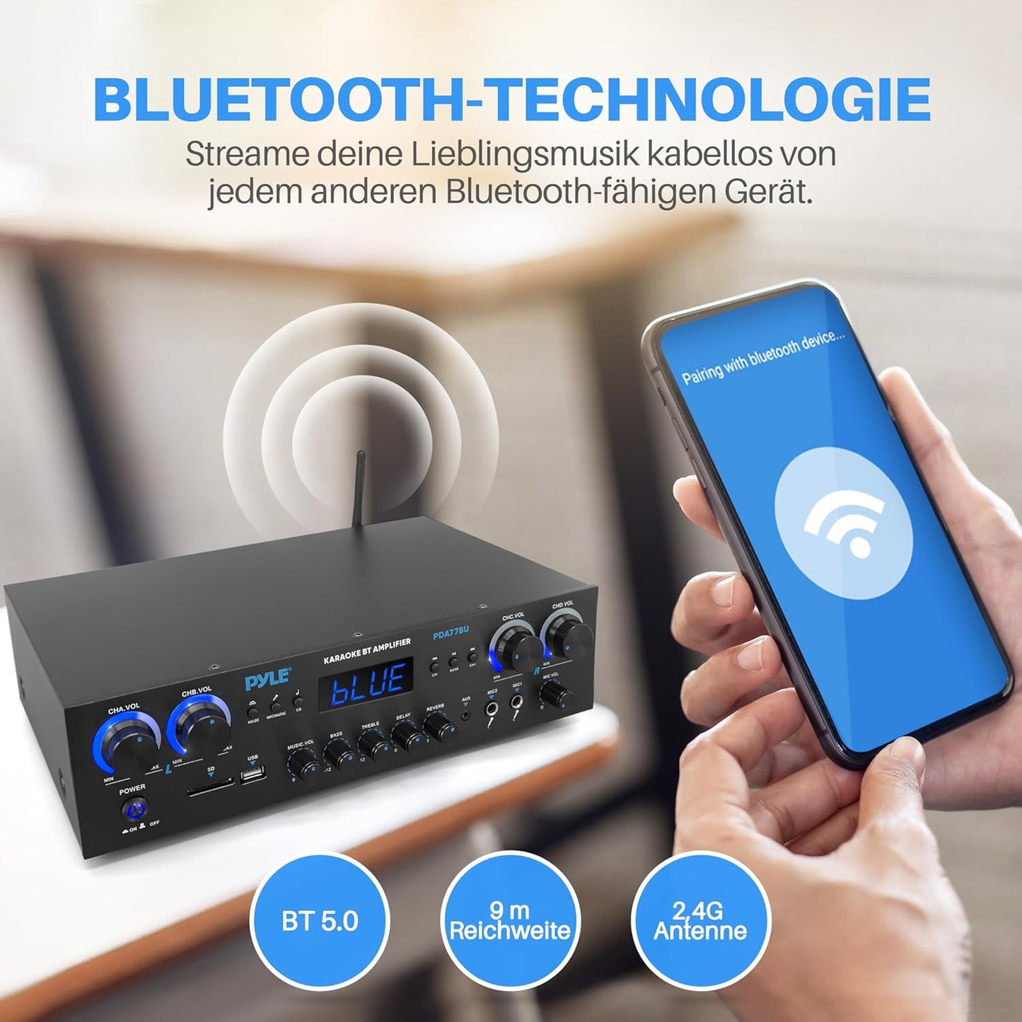 Pyle Amplifier, 800W Bluetooth Verstärker – 4-Kanal Mini Amp Mit MP3, USB, AUX, SD, Mikrofon, FM, RCA, Reverb/Delay – Stereo Für Heimkino, Studio & Theater