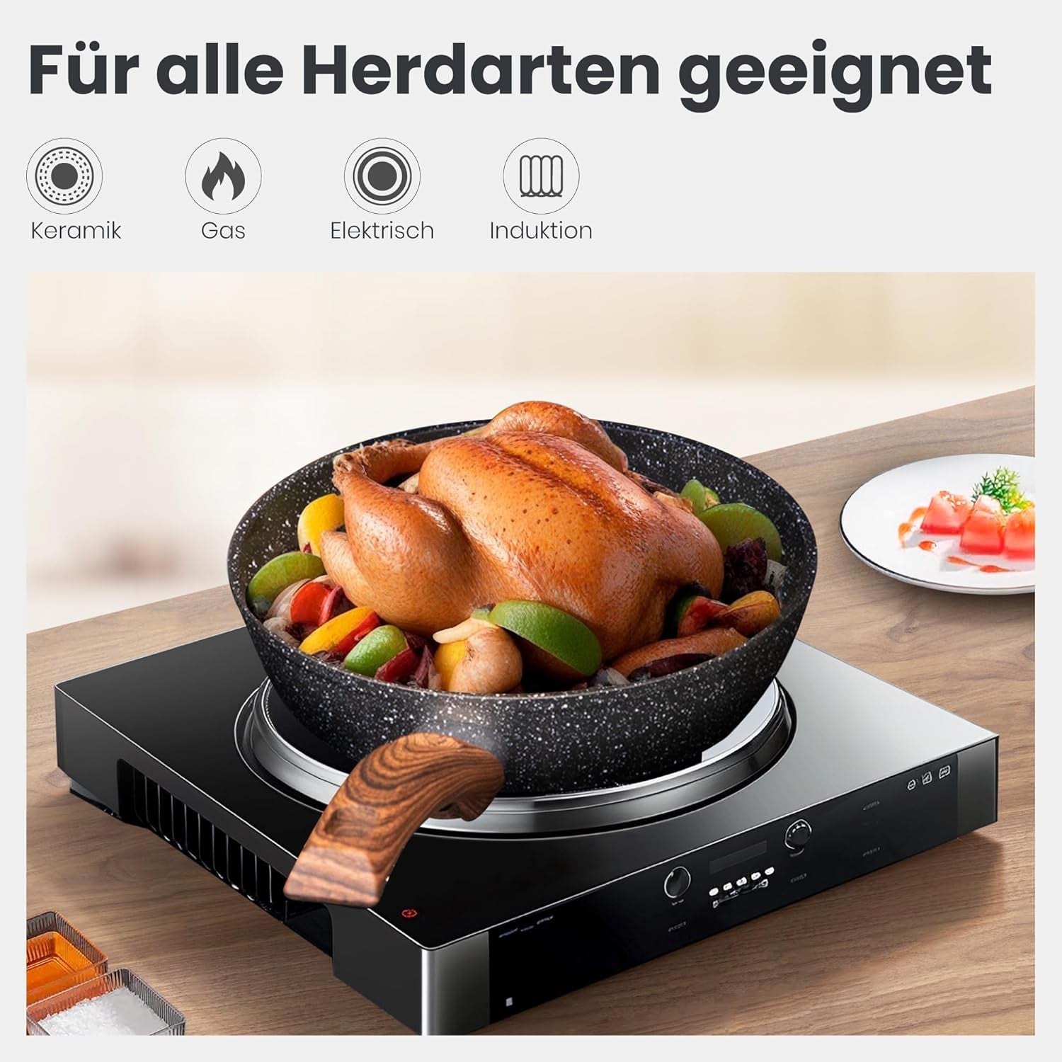 Dishdelight Induktions Töpfe Set Topf Und Pfannenset 12-Teiliges Granit Antihaft Topfset Induktion Kochtopf Set Pfanne Mit Deckel Bratpfannen Beschichteter