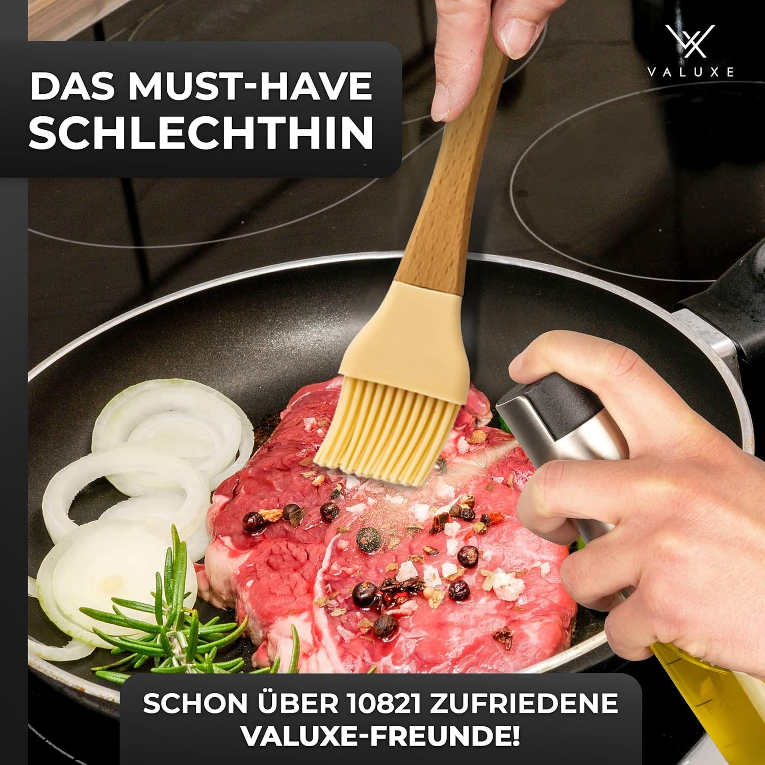 VALUXE® Ölsprüher - Das ORIGINAL - Extrem Präzise Öl-Sprühflasche Aus Edelstahl Und Glas - Multifunktionaler Premium Öl-Spray - Coole Küchen Gadgets Für Speiseöl - Oil Spray Zum Kochen