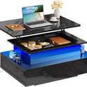 YITAHOME Couchtisch Höhenverstellbar, Wohnzimmertisch Hochglanz Mit Hebeplatte,Couch Tisch Wohnzimmer Mit 16-Farbiger LED Modern and 2 Schubladen
