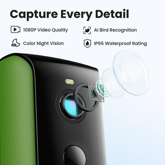 2 Base Vogelfutterhaus Mit Kamera Und App, 1080P Wireless Futterstation Mit Farbnachtsicht, Live Vogelbeobachtung, Automatisch Vogelaufnahme, Echtzeit Benachrichtigung, Solarbetrieb