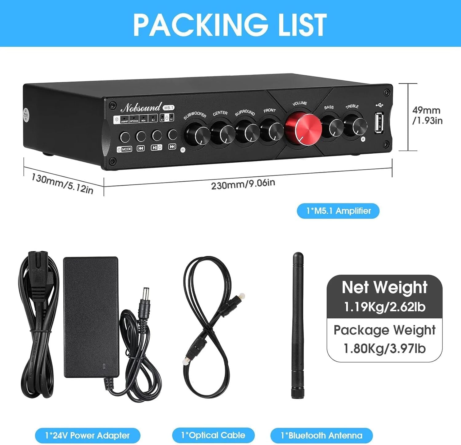 Nobsound Hifi 5.1 Kanal Bluetooth Verstärker Stereo Heimkino Power Amp Subwoofer Verstärker Audio Amplifier