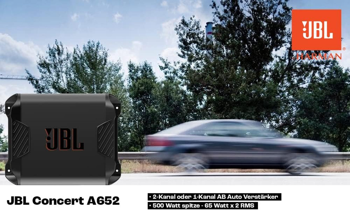JBL Concert A652 2-Kanal Class-Ab Auto-Verstärker, 2×65 W RMS @ 4 Ω, 2×85 W RMS @ 2 Ω, 1×170 W RMS Gebrückt @ 4 Ω, 460 W Peak, 20 Hz–20 Khz, Bass Boost, HPF/LPF, High/Low Inputs