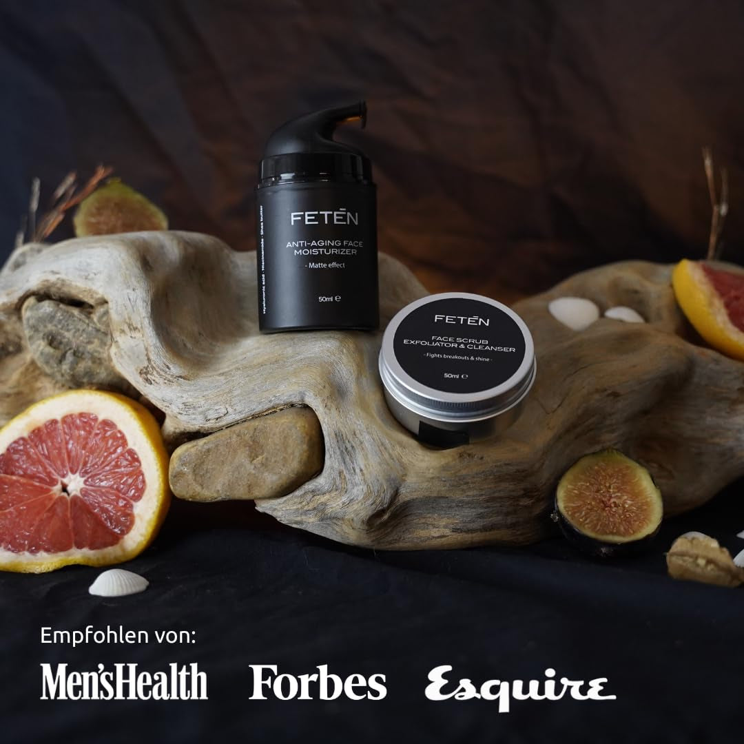 FETEN Anti-Unvollkommenheitsset Für Herren, Gesichtspeeling + Feuchtigkeitscreme, Anti-Falten-Matteffekt, Gesichtsbehandlung Für Männer, Geschenkset