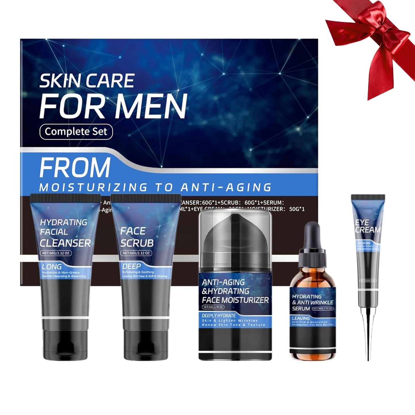 Herren Hautpflege Set, Anti-Aging Gesichtspflege Set Mit Reiniger,Peeling,Serum,Augencreme & Gesichtscreme, Straffende Geschenke Skincare Set Für Männer Weihnachtsgeschenke Herren Pflegeset (5-Teilig)