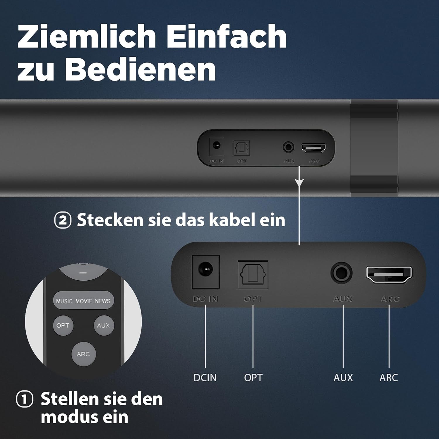 Soundbar Für TV Geräte, Teilbare 2-In-1 Set of TV Soundbar, Auto-Volume-Boost, 3 Sound Modi, Surround Soundsystem, Bluetooth 5.3, Arc/Opt/Aux, TV Lautsprecher Für Fernseher, Beamer, Monitor