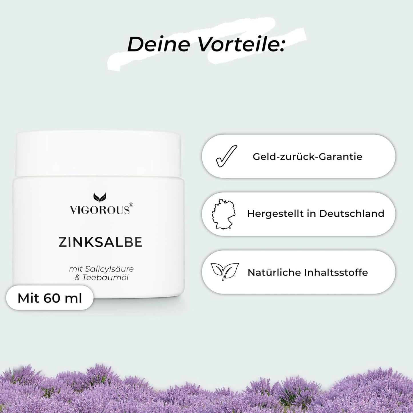 VIGOROUS® Zinksalbe Gegen Pickel 60Ml - anti Pickel Creme Auch Für Pickel Am Po Und Rücken -Mit Teebaumöl & Salicylsäure - SOS Zink Salbe Gegen Mitesser Und Unreine Haut - Zugsalbe Pickel - Akne Creme
