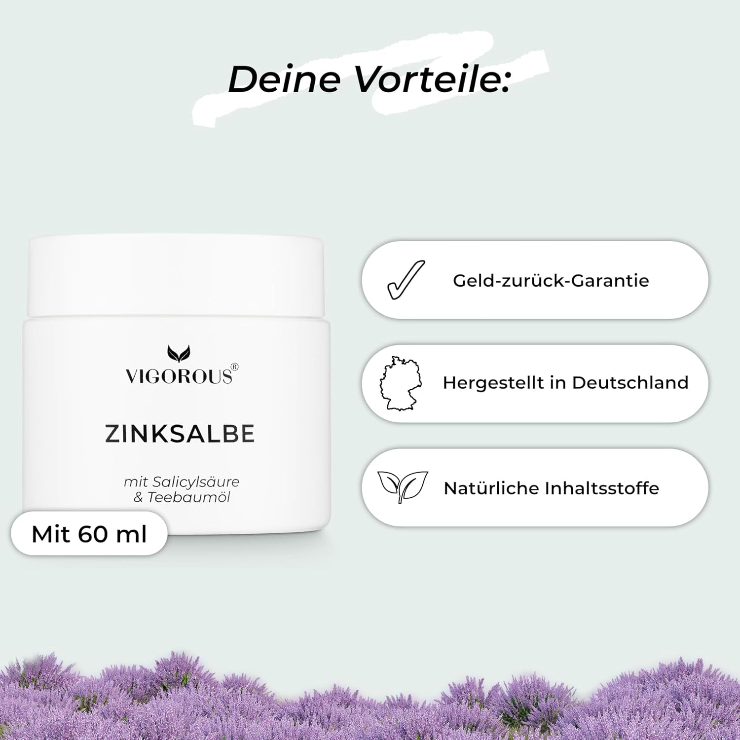 VIGOROUS® Zinksalbe Gegen Pickel 60Ml - anti Pickel Creme Auch Für Pickel Am Po Und Rücken -Mit Teebaumöl & Salicylsäure - SOS Zink Salbe Gegen Mitesser Und Unreine Haut - Zugsalbe Pickel - Akne Creme