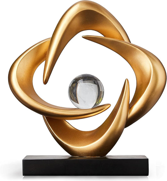 Abstrakte Kunst-Skulptur, Kunstharz, Gold, Dekorative Statue, Moderne Weiße Ornamente Für Wohnzimmer, Dekorativas Modernas Für Couchtisch/Eingang/Büro, Sammlerstücke (Gold)