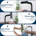 Wasserhahn Küche Küchenarmatur Schwarz - Waterfall Spültischarmatur Ausziehbar Mit Brause Mischbatterie Spüle 360° Drehbar Armatur Edelstahl Mit 3 Strahlarten Küchenwasserhahn