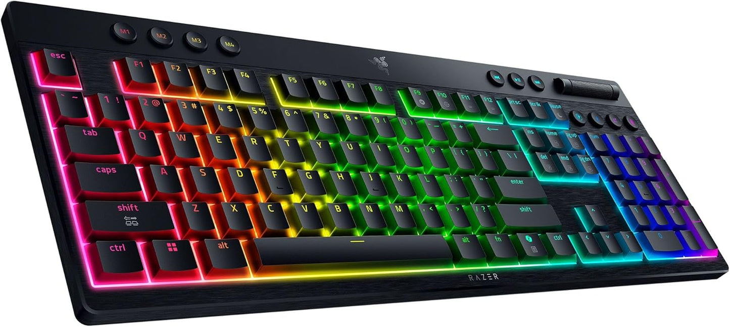 Razer Blackwidow V4 Low-Profile Hyperspeed - Kabellose, Flache Mechanische Gaming-Tastatur (Hyperspeed Wireless & BT, Multifunktionaler Drehregler & 11 Funktionstasten) Orange Switches | De-Layout