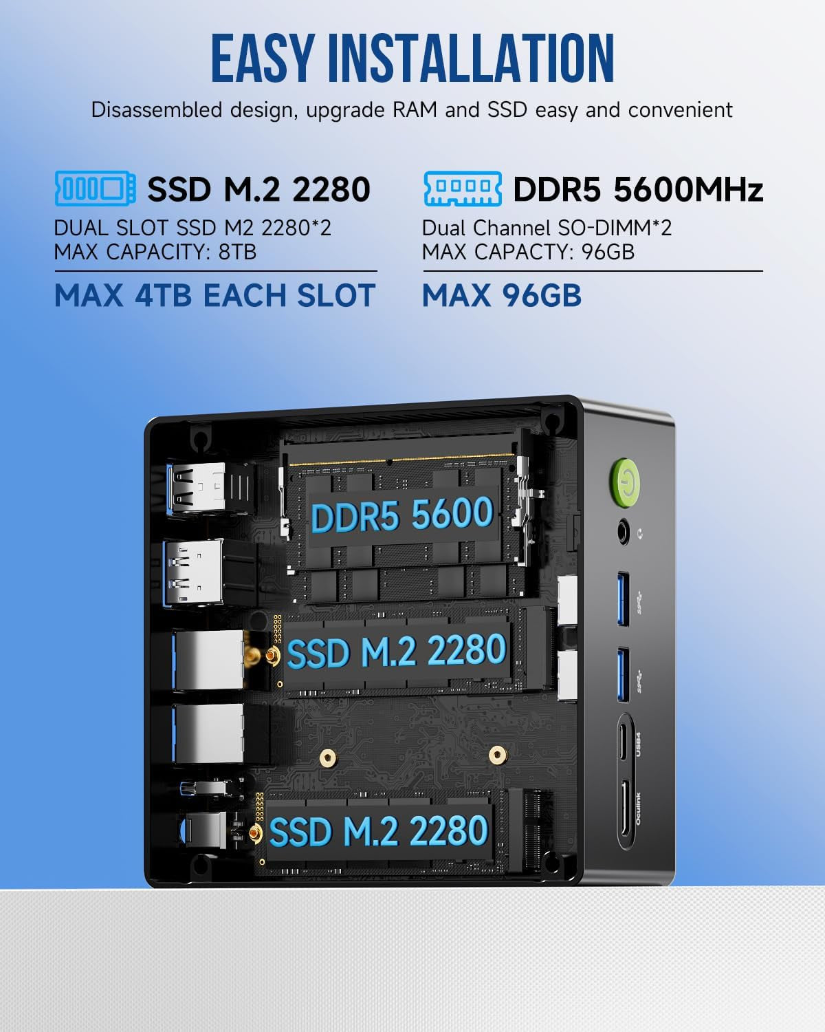 Gmktec AMD Ryzen 7 Gaming Mini PC 8845HS (8K/16T, Bis Zu 5,1 Ghz) K8 plus 32 GB DDR5 RAM 1 TB SSD, Mini Computer Oculink/Dual NIC 2,5G/Wifi 6/BT5.2/HDMI 2.1/USB4/USB3.22 + USB2.02.