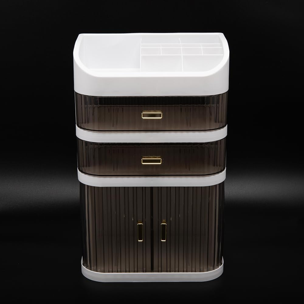 Evomosa Kosmetische Aufbewahrungsbox Schiebetür Schublade Schreibtisch Multifunktionaler Aufbewahrungsschrank Mehrschichtige Make-Up Box Kommode (Stil A)