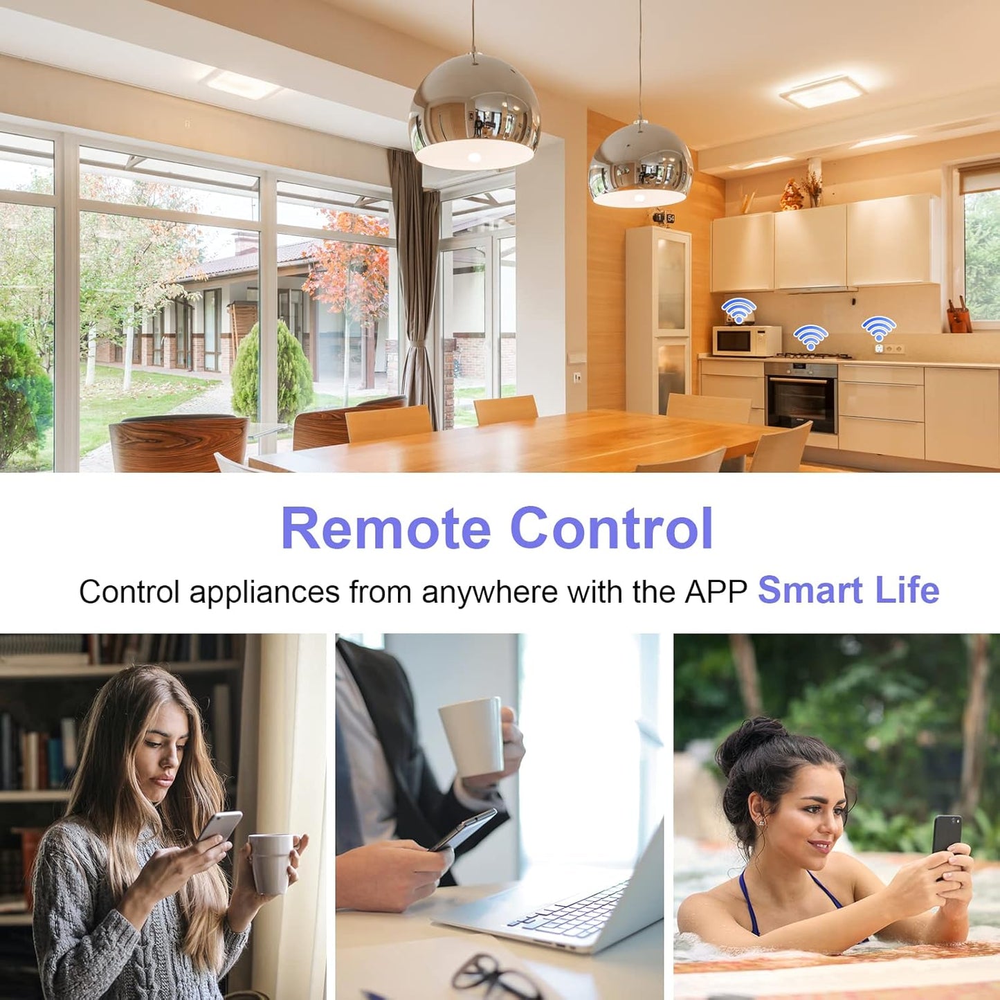 ANTELA WLAN Smart Steckdose 16A Stromverbrauch Messen Kompatibel Mit Alexa/Google Home, Kinderschutz, Smart Life APP, 2,4Ghz, 3680W, 4Pcs