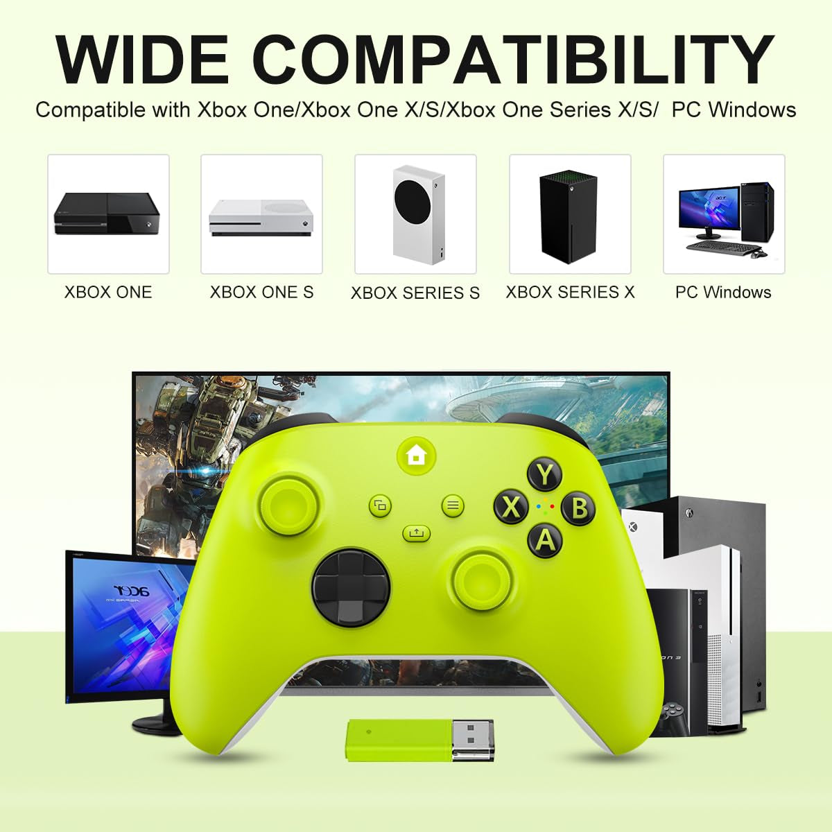 Xbox Controller Wireless Für Xbox One, Xbox Series X/S, Xbox One X/S,Wireless Controller Mit 2.4Ghz Wireless Adapter,Mit 3.5Mm Kopfhörerbuchse,Gelb