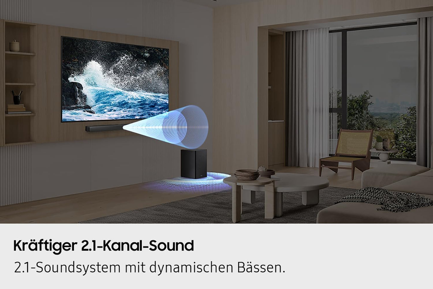 SAMSUNG HW-B460GF B-Series 2.1-Kanal-Soundbar Für Fernseher, Tv-Lautsprecher Mit Kabellosem 6,5"-Subwoofer, Game Mode, Adaptive Sound, Bass-Boost-Modus, Virtueller Surround Sound