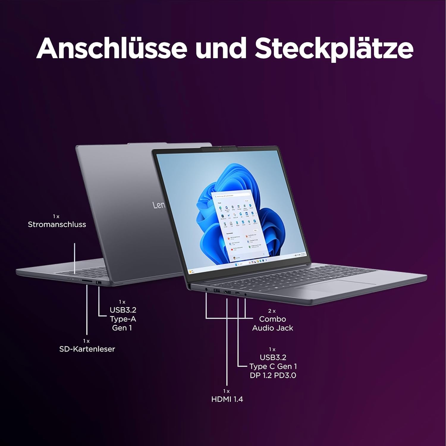 Lenovo Ideapad Slim 3I Laptop | 14" WUXGA Display | Intel Core I5 13420H | 16GB RAM | 512GB SSD | Intel UHD Grafik | Win11 | QWERTZ | Luna Grau | 3 Monate Premium Care