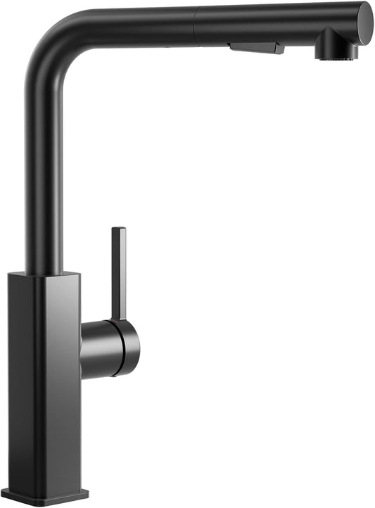 CECIPA Wasserhahn Küche Schwarz Ausziehbar, Küchenarmatur Mit Brause Ausziehbar, Mischbatterie Küche Schwarz Matt, Armatur Mit 2 Wasserstrahlarten, Spültischarmatur Edelstahl, Kitchen Tap 360° Drehung