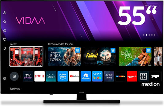 MEDION 138,8 Cm (55 Zoll) QLED Fernseher (Smart-Tv, Dolby Vision HDR, VIDAA Store, Prime Video, Disney+, DAZN, Paramount+, DTS X, Dolby Atmos, PVR, Bluetooth, MD 855600)